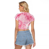 Breast Cancer Awareness Month Raglan Cropped T Shirt Butterfly Polynesia Watercolor Pink