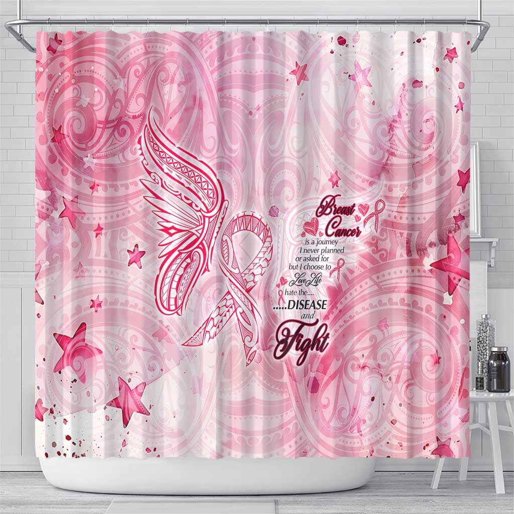 Breast Cancer Awareness Month Shower Curtain Butterfly Polynesia Watercolor Pink DT02 - Polynesian Pride