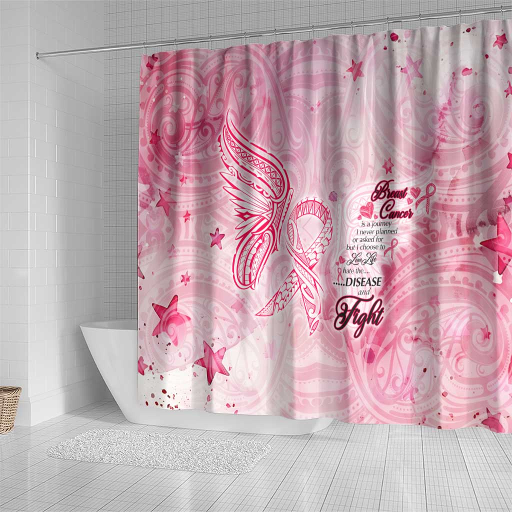 Breast Cancer Awareness Month Shower Curtain Butterfly Polynesia Watercolor Pink DT02 - Polynesian Pride