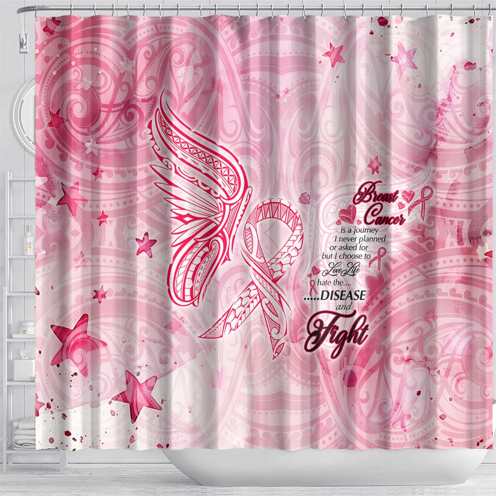 Breast Cancer Awareness Month Shower Curtain Butterfly Polynesia Watercolor Pink DT02 - Polynesian Pride