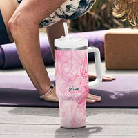 Breast Cancer Awareness Month Tumbler With Handle Butterfly Polynesia Watercolor Pink