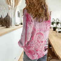 Breast Cancer Awareness Month Women Casual Shirt Butterfly Polynesia Watercolor Pink