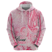 Breast Cancer Awareness Month Zip Hoodie Butterfly Polynesia Watercolor Pink