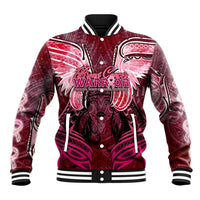 Breast Cancer Warrior Baseball Jacket Angel Wings Polynesian Pattern