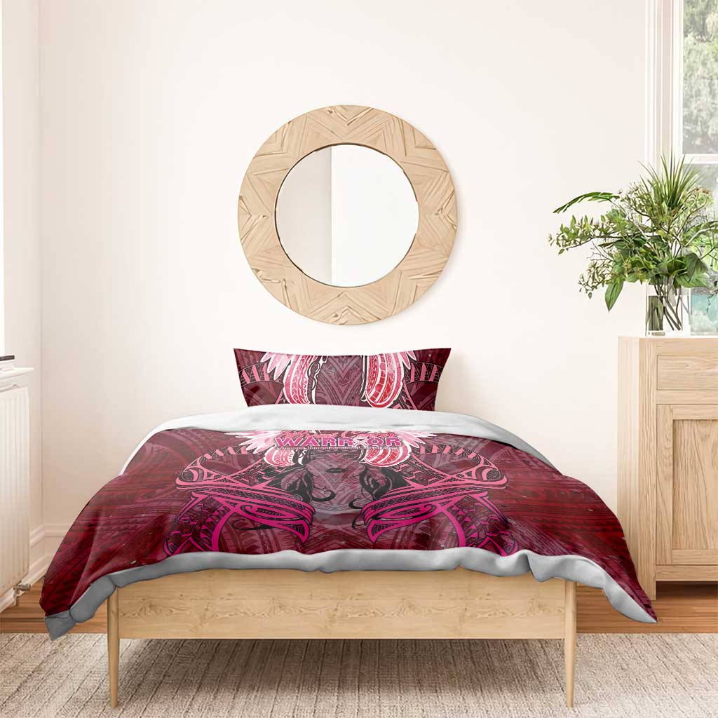Breast Cancer Warrior Bedding Set Angel Wings Polynesian Pattern