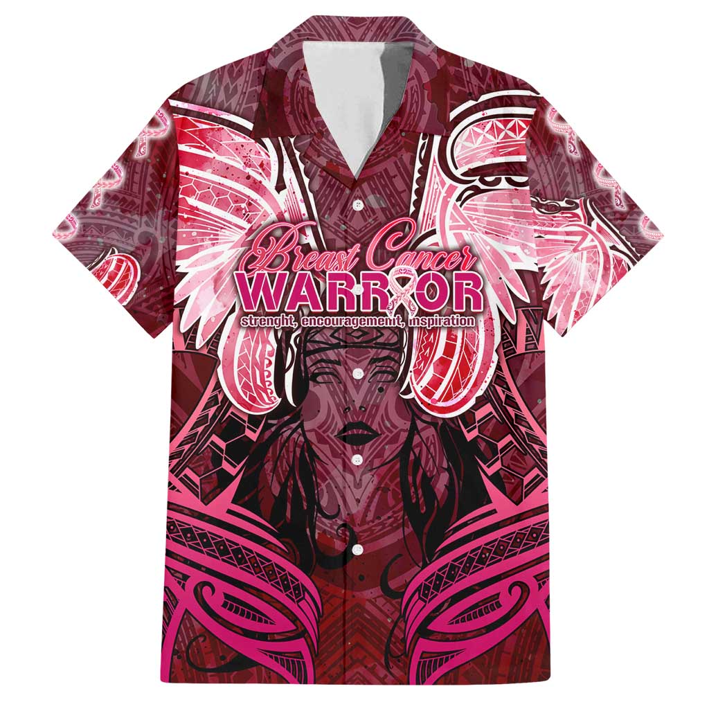 Breast Cancer Warrior Family Matching Long Sleeve Bodycon Dress and Hawaiian Shirt Angel Wings Polynesian Pattern DT02 Dad's Shirt - Short Sleeve Pink - Polynesian Pride