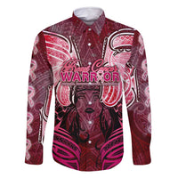 Breast Cancer Warrior Family Matching Long Sleeve Bodycon Dress and Hawaiian Shirt Angel Wings Polynesian Pattern DT02 Dad's Shirt - Long Sleeve Pink - Polynesian Pride