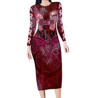 Breast Cancer Warrior Family Matching Long Sleeve Bodycon Dress and Hawaiian Shirt Angel Wings Polynesian Pattern DT02 Mom's Dress Pink - Polynesian Pride