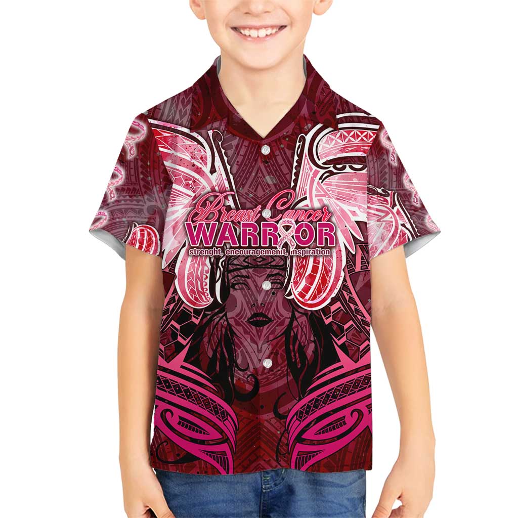 Breast Cancer Warrior Family Matching Long Sleeve Bodycon Dress and Hawaiian Shirt Angel Wings Polynesian Pattern DT02 Son's Shirt Pink - Polynesian Pride