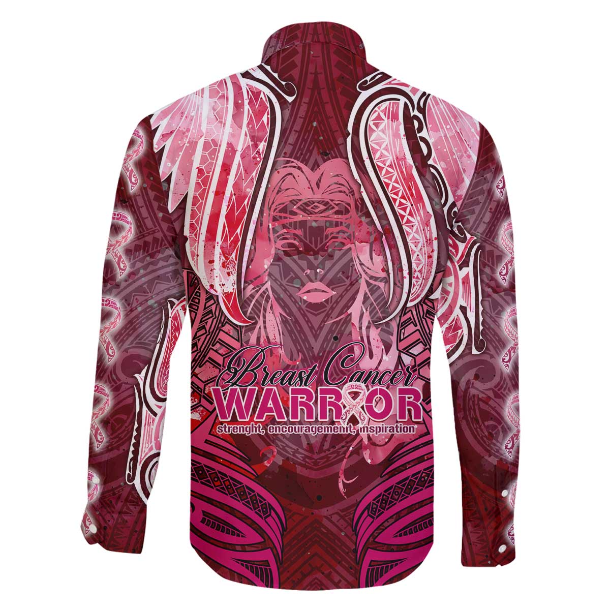 Breast Cancer Warrior Family Matching Off The Shoulder Long Sleeve Dress and Hawaiian Shirt Angel Wings Polynesian Pattern DT02 - Polynesian Pride