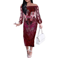Breast Cancer Warrior Family Matching Off The Shoulder Long Sleeve Dress and Hawaiian Shirt Angel Wings Polynesian Pattern DT02 Mom's Dress Pink - Polynesian Pride