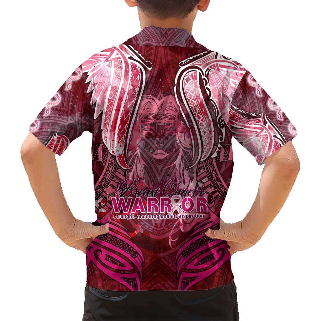 Breast Cancer Warrior Family Matching Off Shoulder Maxi Dress and Hawaiian Shirt Angel Wings Polynesian Pattern