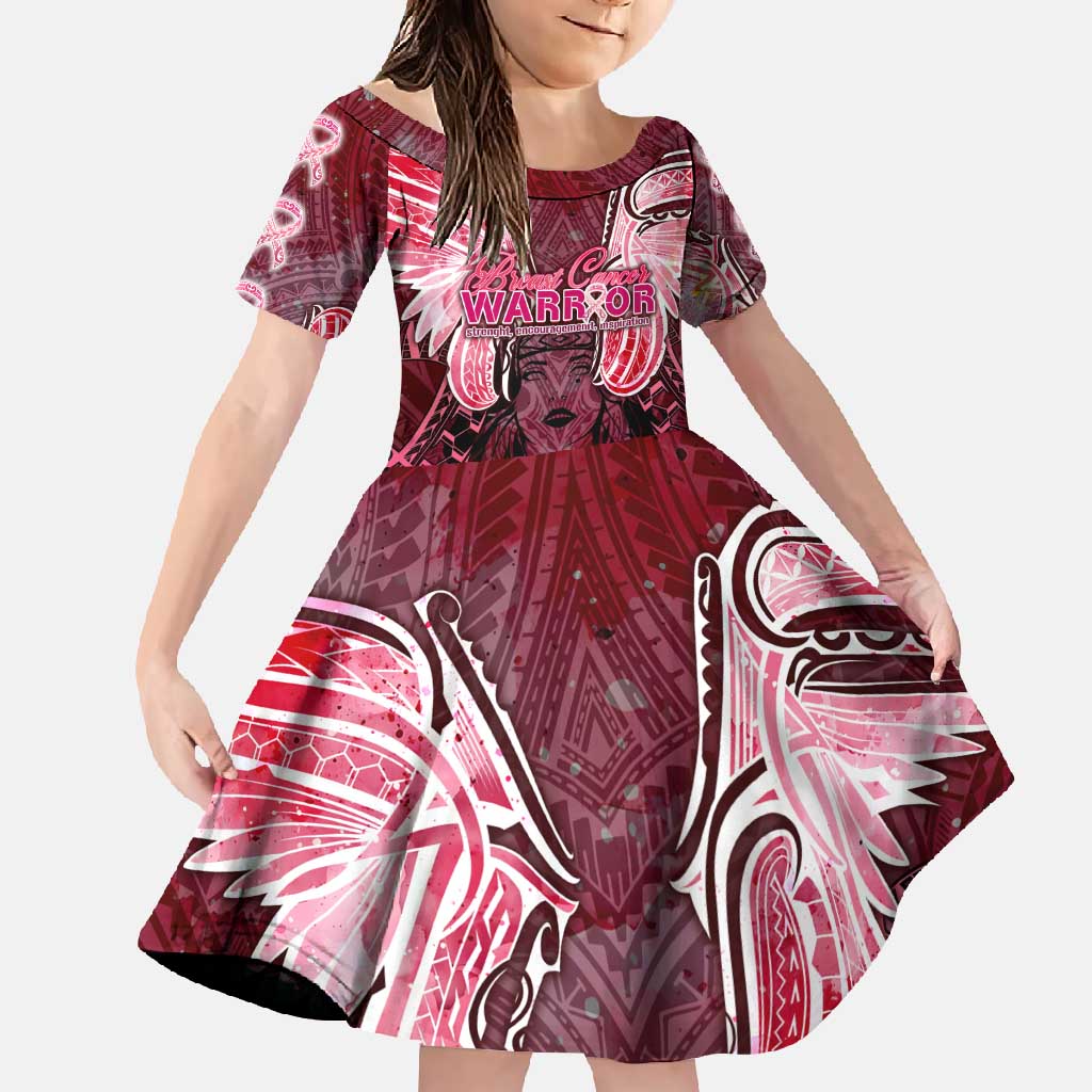 Breast Cancer Warrior Family Matching Short Sleeve Bodycon Dress and Hawaiian Shirt Angel Wings Polynesian Pattern DT02 Daughter's Dress Pink - Polynesian Pride
