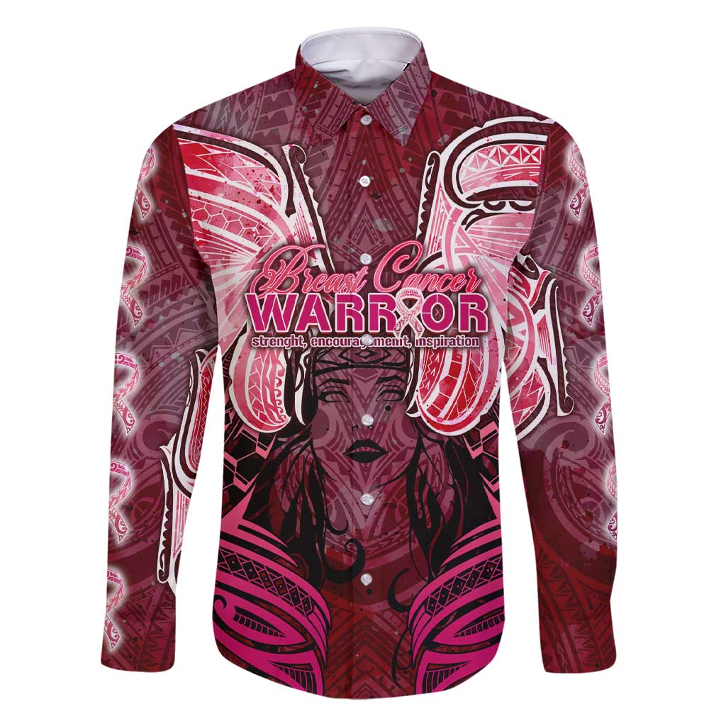 Breast Cancer Warrior Family Matching Short Sleeve Bodycon Dress and Hawaiian Shirt Angel Wings Polynesian Pattern DT02 Dad's Shirt - Long Sleeve Pink - Polynesian Pride