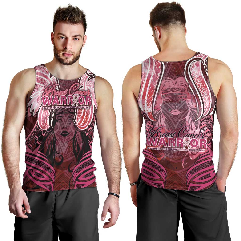Breast Cancer Warrior Men Tank Top Angel Wings Polynesian Pattern
