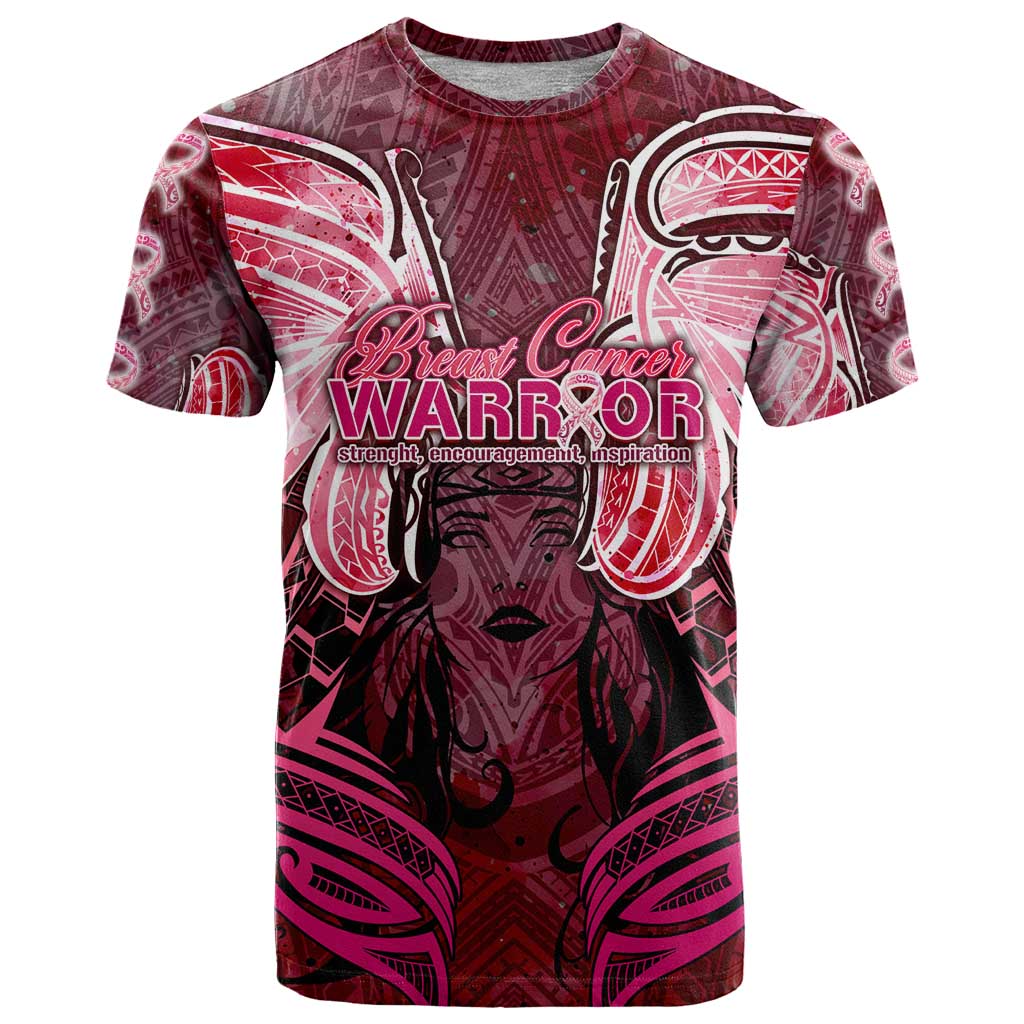 Breast Cancer Warrior T Shirt Angel Wings Polynesian Pattern