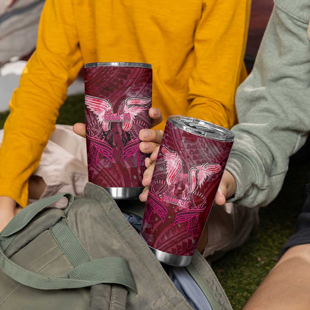 Breast Cancer Warrior Tumbler Cup Angel Wings Polynesian Pattern