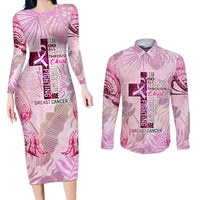 Breast Cancer Polynesian Couples Matching Long Sleeve Bodycon Dress and Long Sleeve Button Shirt I Can Do All Things Through Christ
