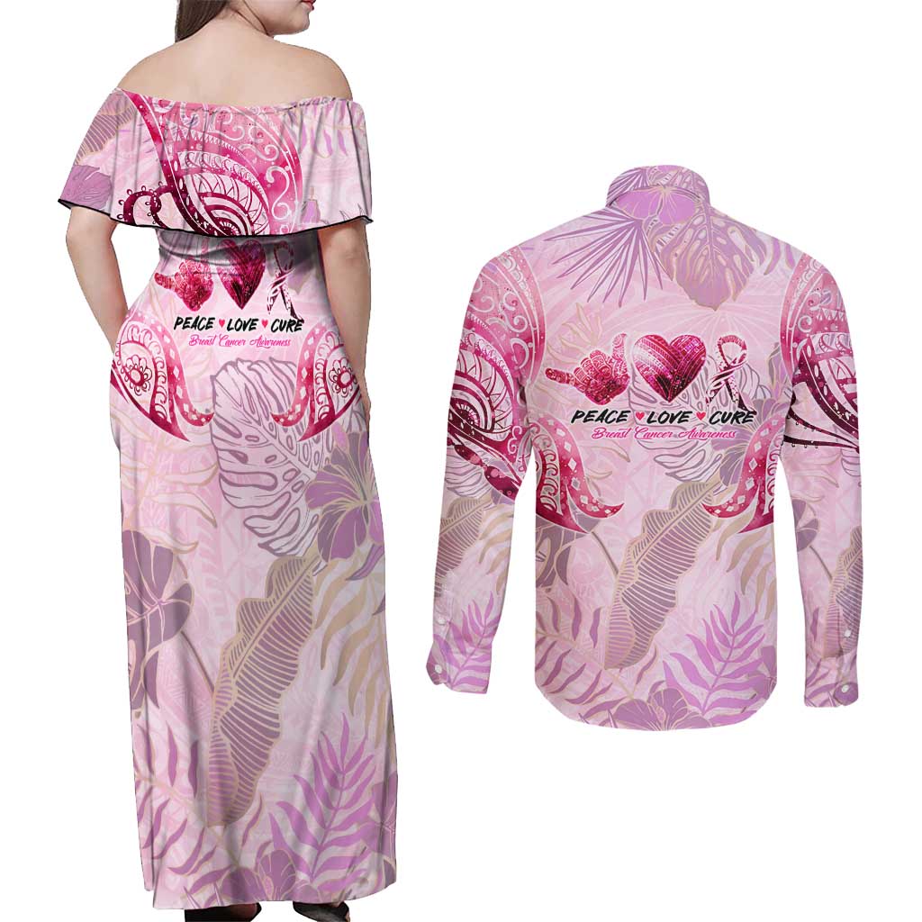 Breast Cancer Polynesian Couples Matching Off Shoulder Maxi Dress and Long Sleeve Button Shirt I Can Do All Things Through Christ