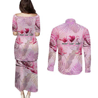 Breast Cancer Polynesian Couples Matching Puletasi and Long Sleeve Button Shirt I Can Do All Things Through Christ