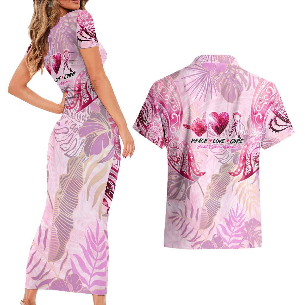 Breast Cancer Polynesian Couples Matching Short Sleeve Bodycon Dress and Hawaiian Shirt I Can Do All Things Through Christ