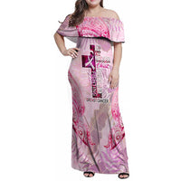 Breast Cancer Polynesian Family Matching Off Shoulder Maxi Dress and Hawaiian Shirt I Can Do All Things Through Christ DT02 Mom's Dress Pink - Polynesian Pride