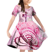 Breast Cancer Polynesian Family Matching Off Shoulder Short Dress and Hawaiian Shirt I Can Do All Things Through Christ DT02 Daughter's Dress Pink - Polynesian Pride