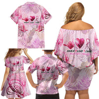 Breast Cancer Polynesian Family Matching Off Shoulder Short Dress and Hawaiian Shirt I Can Do All Things Through Christ DT02 - Polynesian Pride