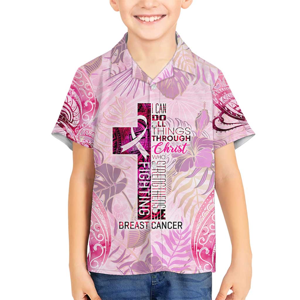 Breast Cancer Polynesian Family Matching Off Shoulder Short Dress and Hawaiian Shirt I Can Do All Things Through Christ DT02 Son's Shirt Pink - Polynesian Pride