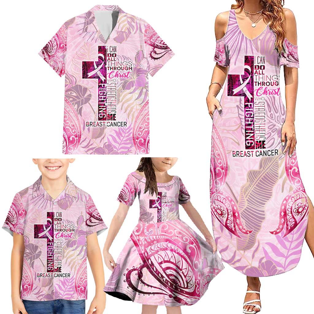 Breast Cancer Polynesian Family Matching Summer Maxi Dress and Hawaiian Shirt I Can Do All Things Through Christ DT02 - Polynesian Pride