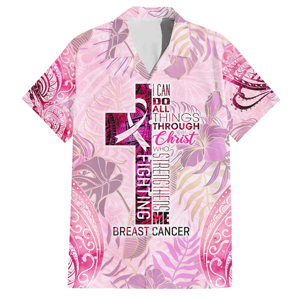 Breast Cancer Polynesian Family Matching Summer Maxi Dress and Hawaiian Shirt I Can Do All Things Through Christ DT02 Dad's Shirt - Short Sleeve Pink - Polynesian Pride
