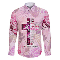 Breast Cancer Polynesian Family Matching Tank Maxi Dress and Hawaiian Shirt I Can Do All Things Through Christ DT02 Dad's Shirt - Long Sleeve Pink - Polynesian Pride