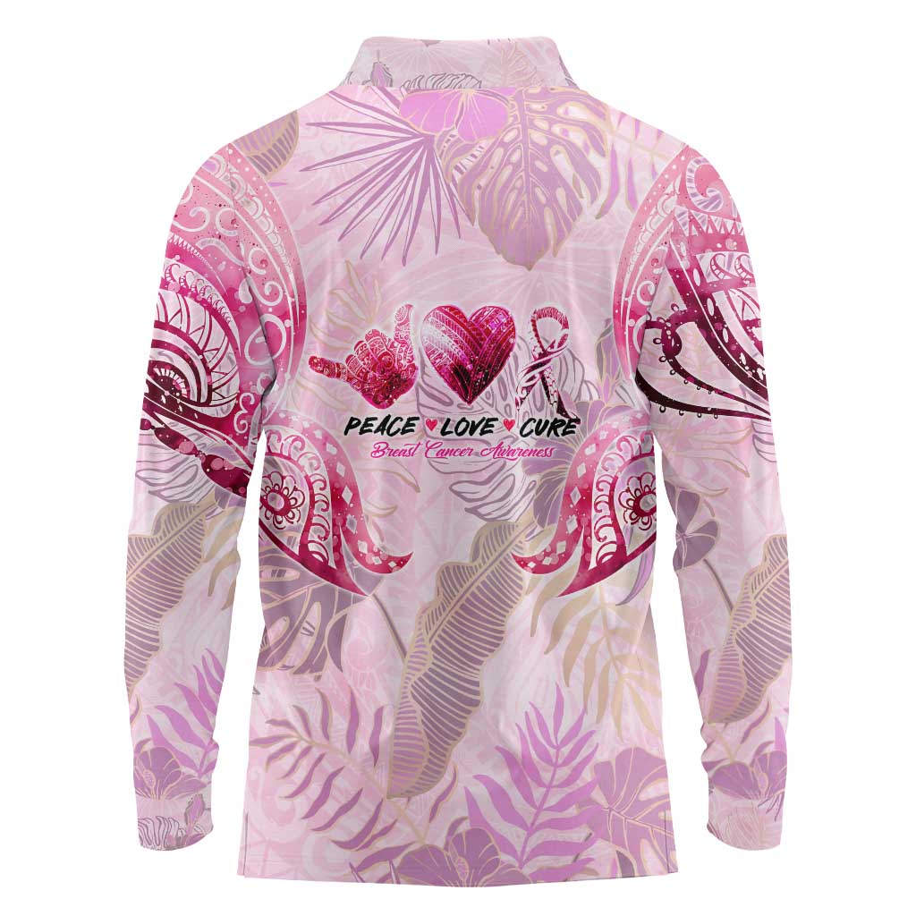 Breast Cancer Polynesian Long Sleeve Polo Shirt I Can Do All Things Through Christ DT02 - Polynesian Pride