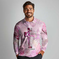 Breast Cancer Polynesian Long Sleeve Polo Shirt I Can Do All Things Through Christ DT02 - Polynesian Pride