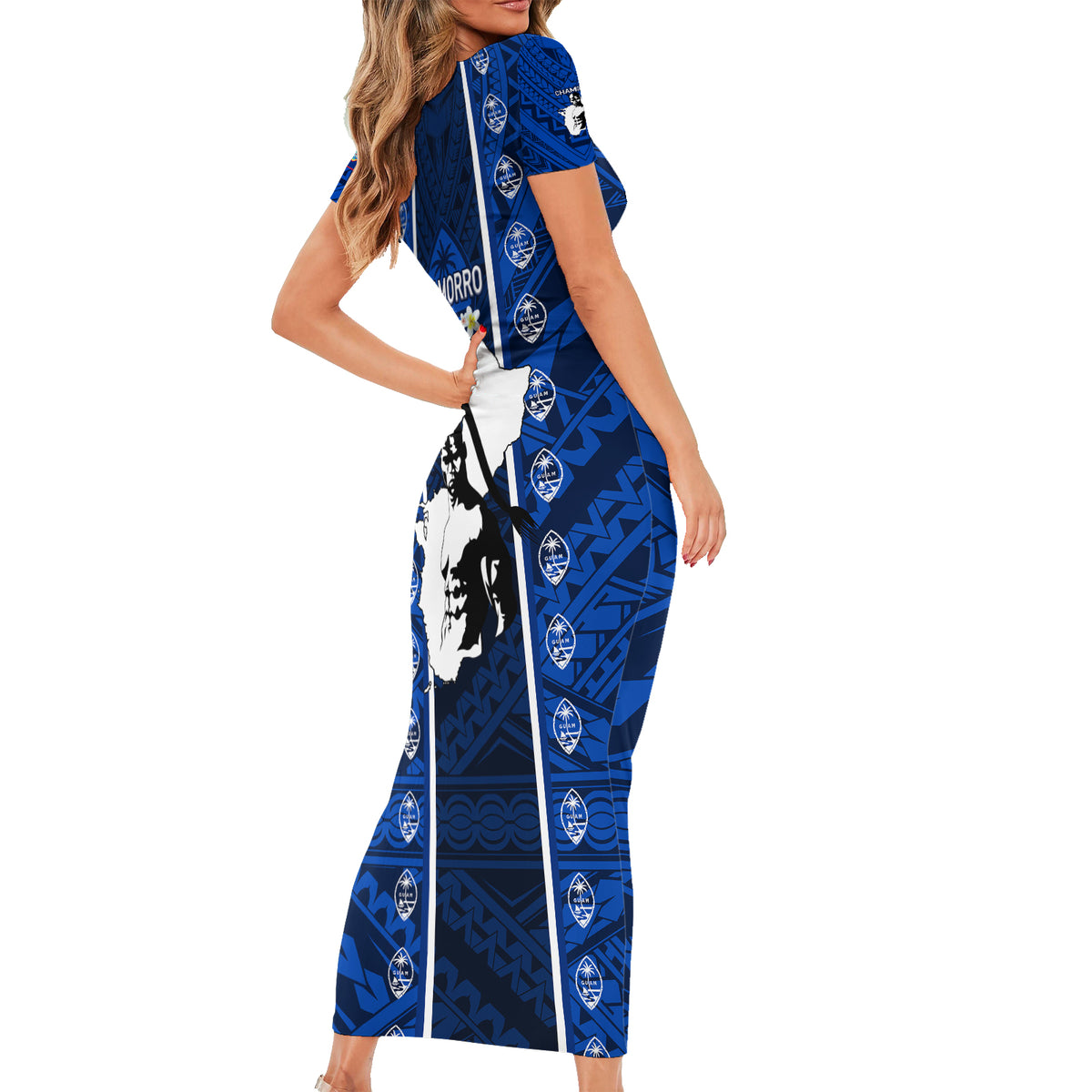 guam-chamorro-warrior-short-sleeve-bodycon-dress-traditional-tribal-patterns