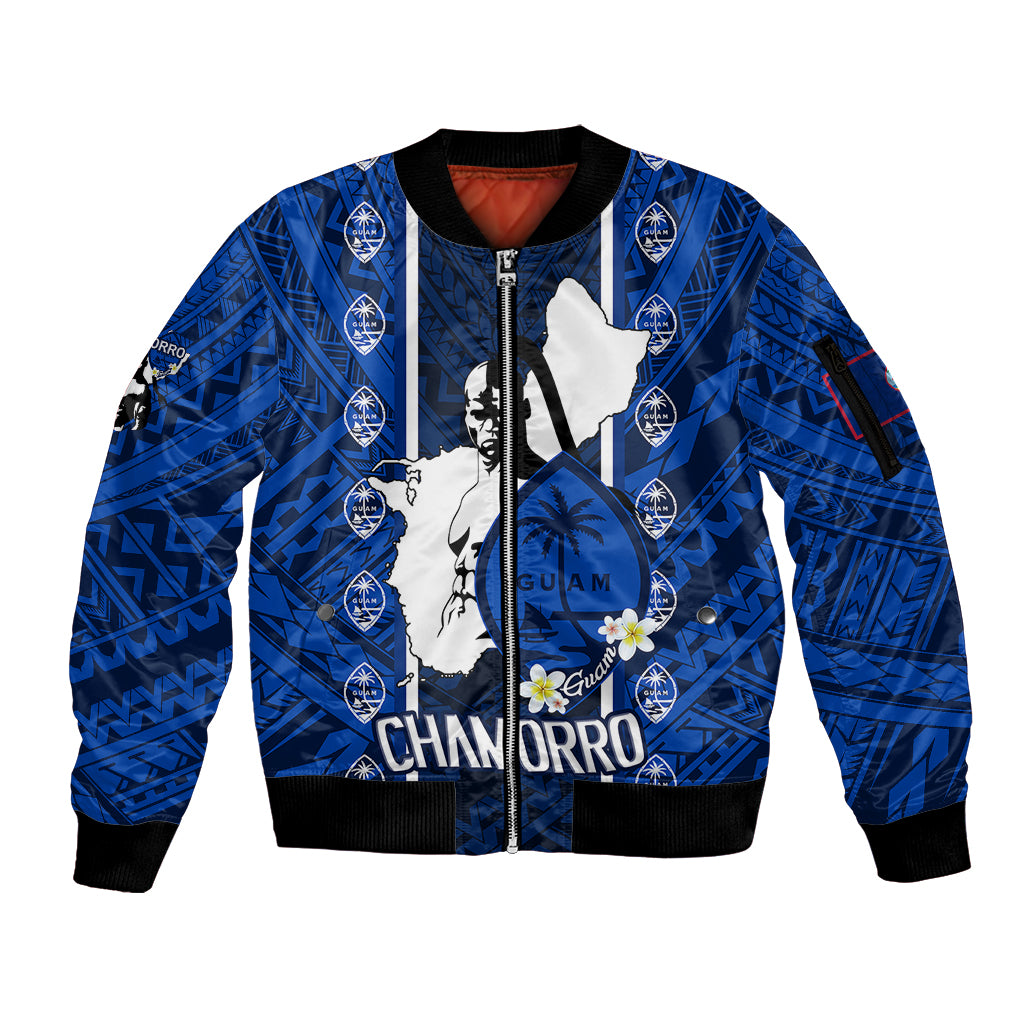 guam-chamorro-warrior-sleeve-zip-bomber-jacket-traditional-tribal-patterns