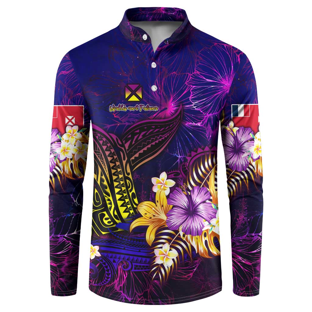 Wallis and Futuna Button Sweatshirt Whale Hibiscus Polynesian
