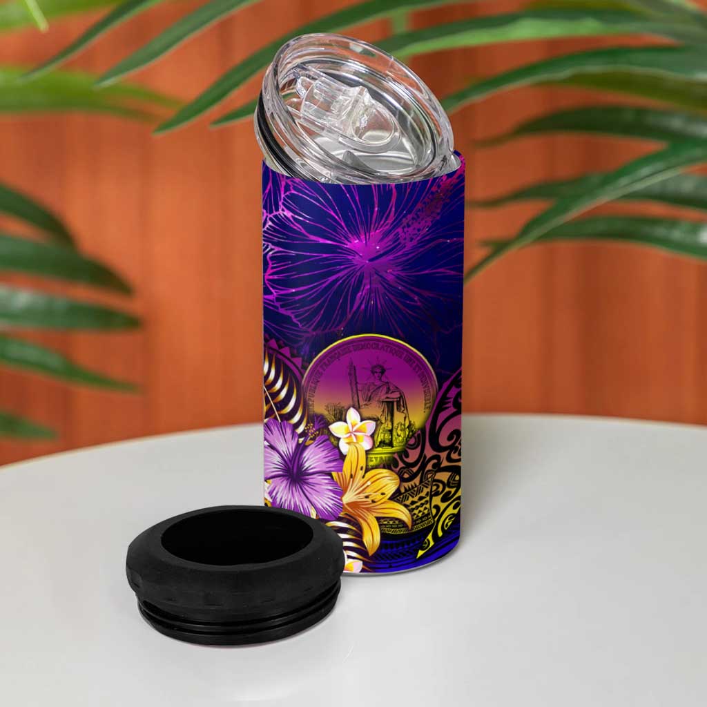 Wallis and Futuna 4 in 1 Can Cooler Tumbler Whale Hibiscus Polynesian