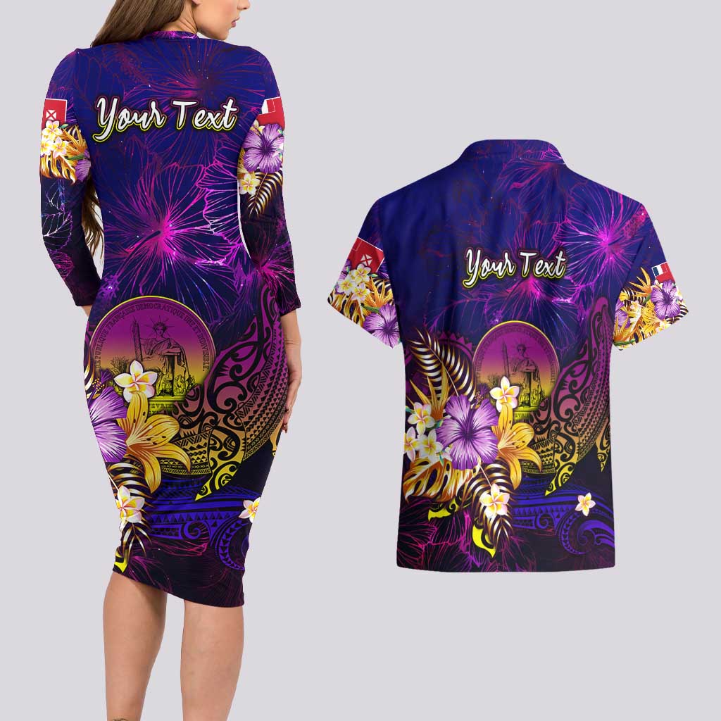 Wallis and Futuna Couples Matching Long Sleeve Bodycon Dress and Hawaiian Shirt Whale Hibiscus Polynesian