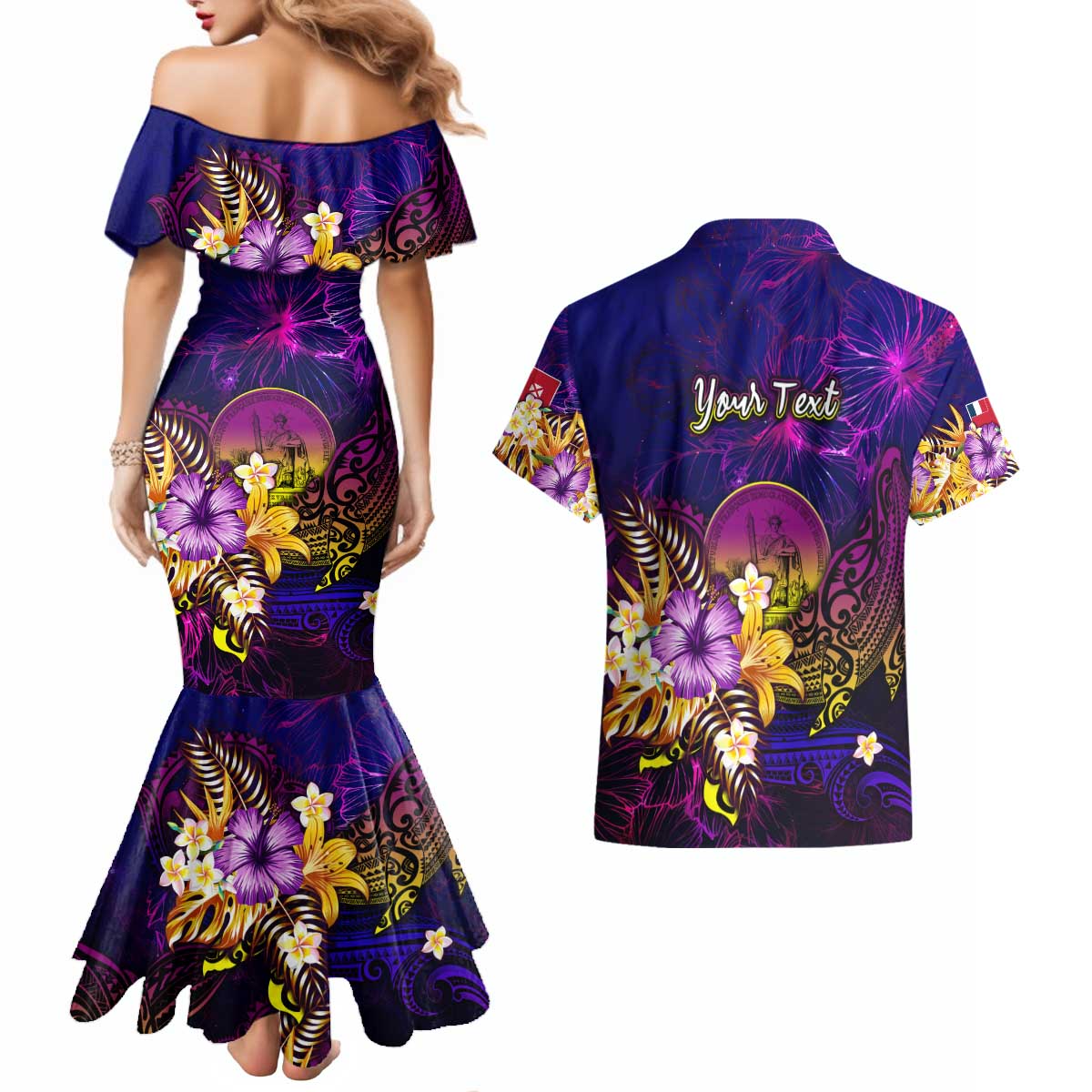 Wallis and Futuna Couples Matching Mermaid Dress and Hawaiian Shirt Whale Hibiscus Polynesian