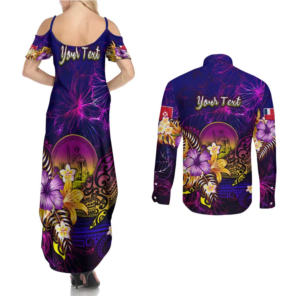 Wallis and Futuna Couples Matching Summer Maxi Dress and Long Sleeve Button Shirt Whale Hibiscus Polynesian