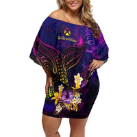 Wallis and Futuna Family Matching Off Shoulder Short Dress and Hawaiian Shirt Whale Hibiscus Polynesian DT02 Mom's Dress Purple - Polynesian Pride