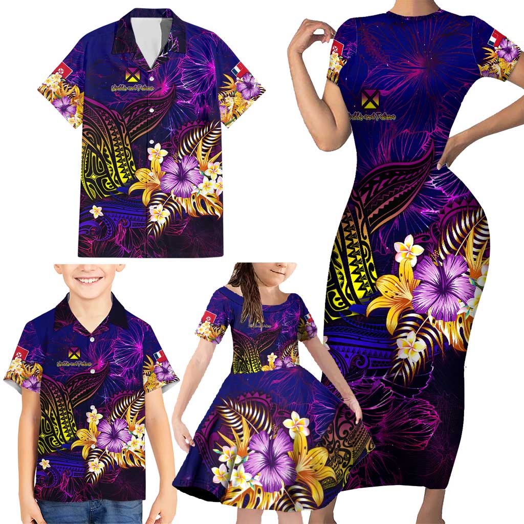 Wallis and Futuna Family Matching Short Sleeve Bodycon Dress and Hawaiian Shirt Whale Hibiscus Polynesian DT02 - Polynesian Pride