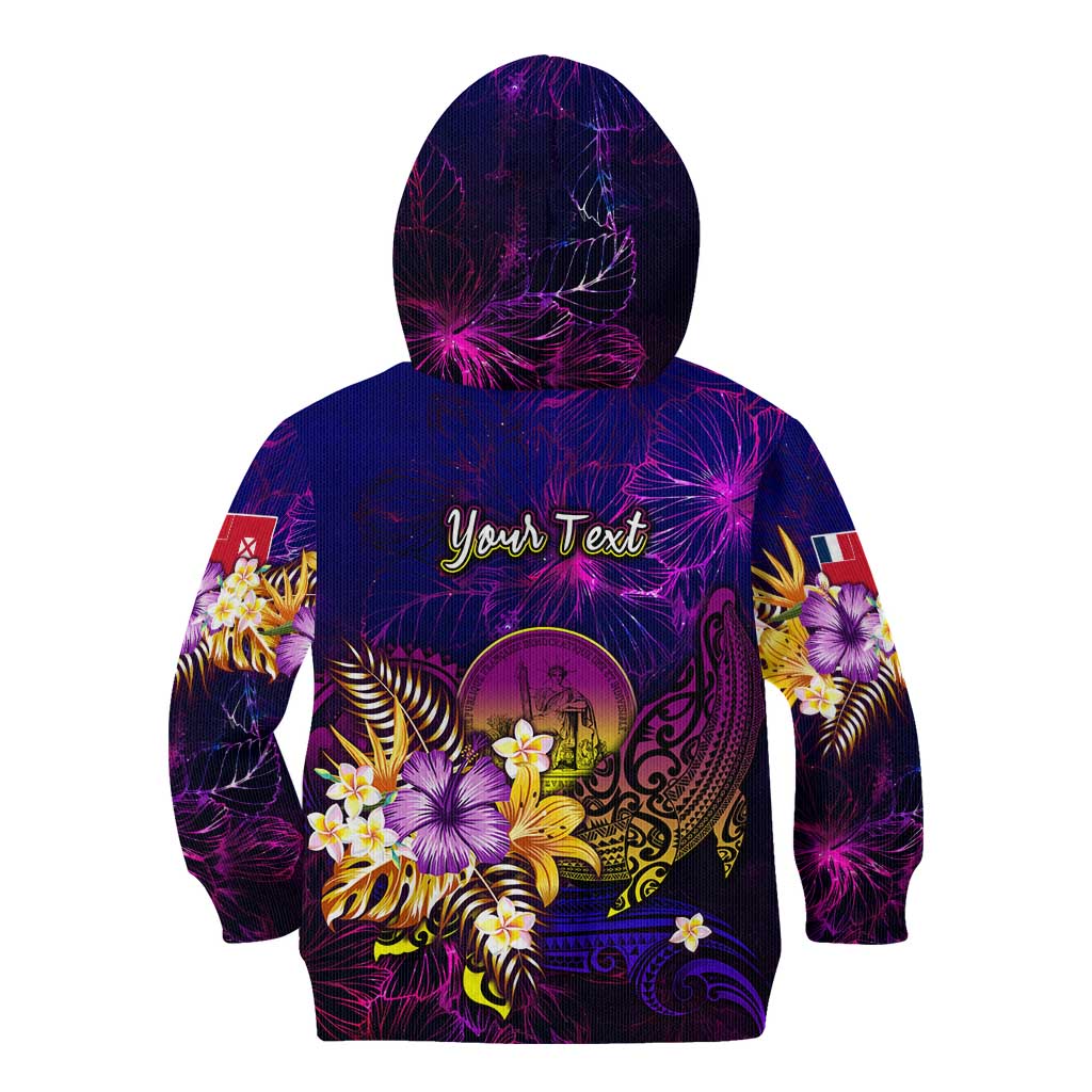 Wallis and Futuna Kid Hoodie Whale Hibiscus Polynesian