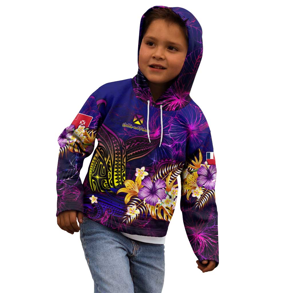 Wallis and Futuna Kid Hoodie Whale Hibiscus Polynesian