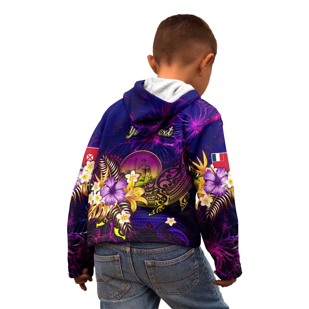 Wallis and Futuna Kid Hoodie Whale Hibiscus Polynesian