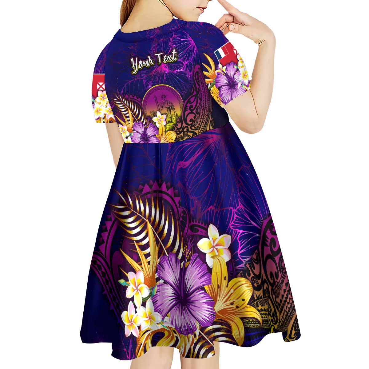 Wallis and Futuna Kid Short Sleeve Dress Whale Hibiscus Polynesian