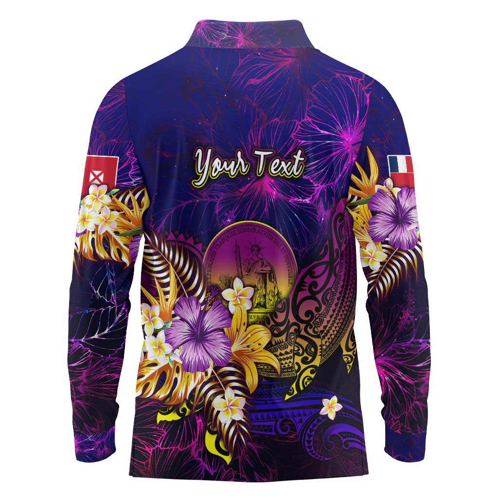 Wallis and Futuna Long Sleeve Polo Shirt Whale Hibiscus Polynesian