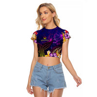 Wallis and Futuna Raglan Cropped T Shirt Whale Hibiscus Polynesian