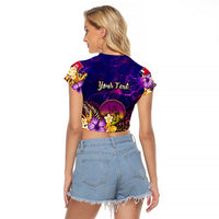 Wallis and Futuna Raglan Cropped T Shirt Whale Hibiscus Polynesian